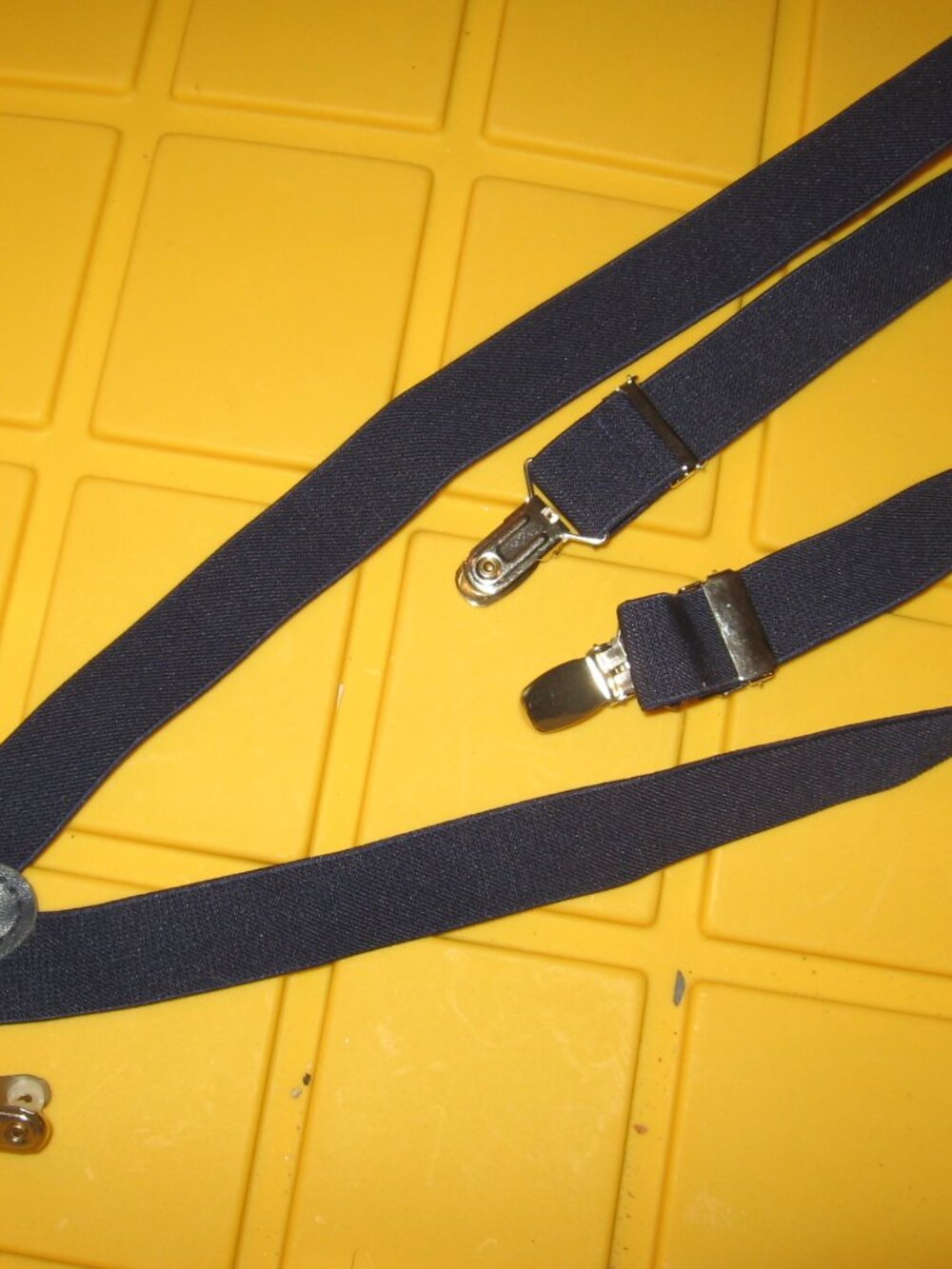 1" wide Dark Blue Suspenders for Boys Petite Women Elastic & Leather Metal Clips